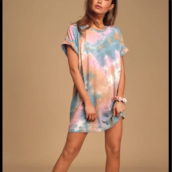 Lulus Dresses & Skirts - Blue, orange, pink tie dye tee shirt dress